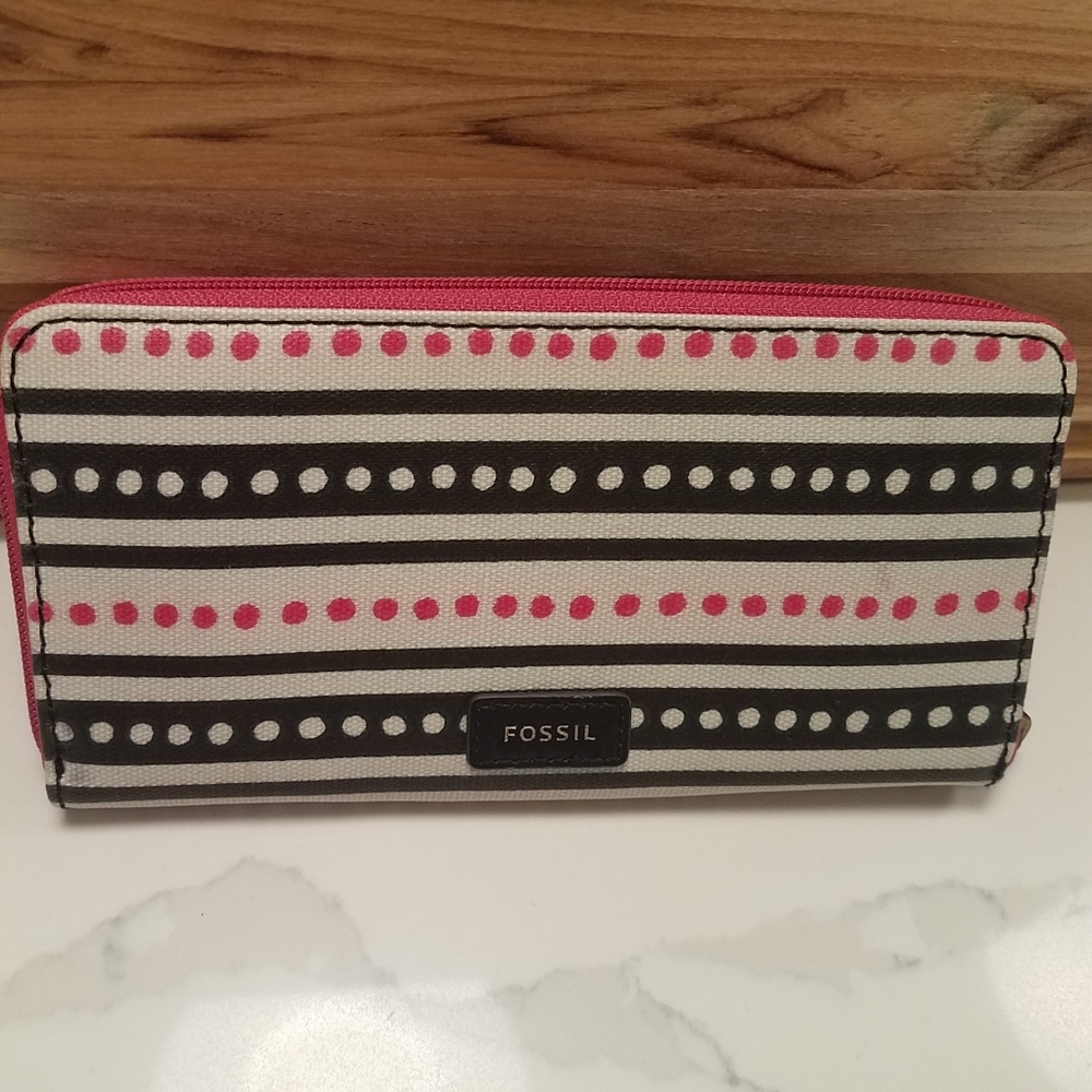 Fossil Eliza Clutch Wallet Pink Dots